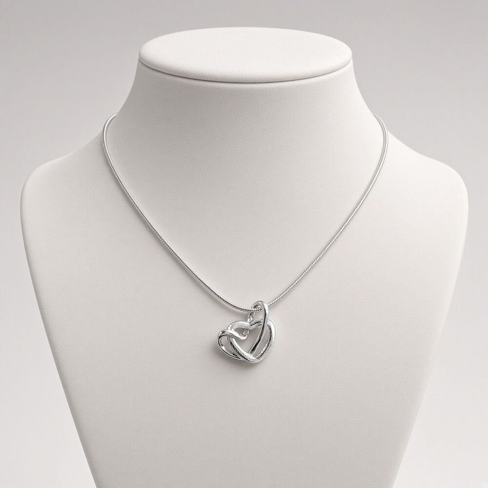 925 Sterling Silver Snake Chain Heart Charm Pendant Necklace Signed 18"